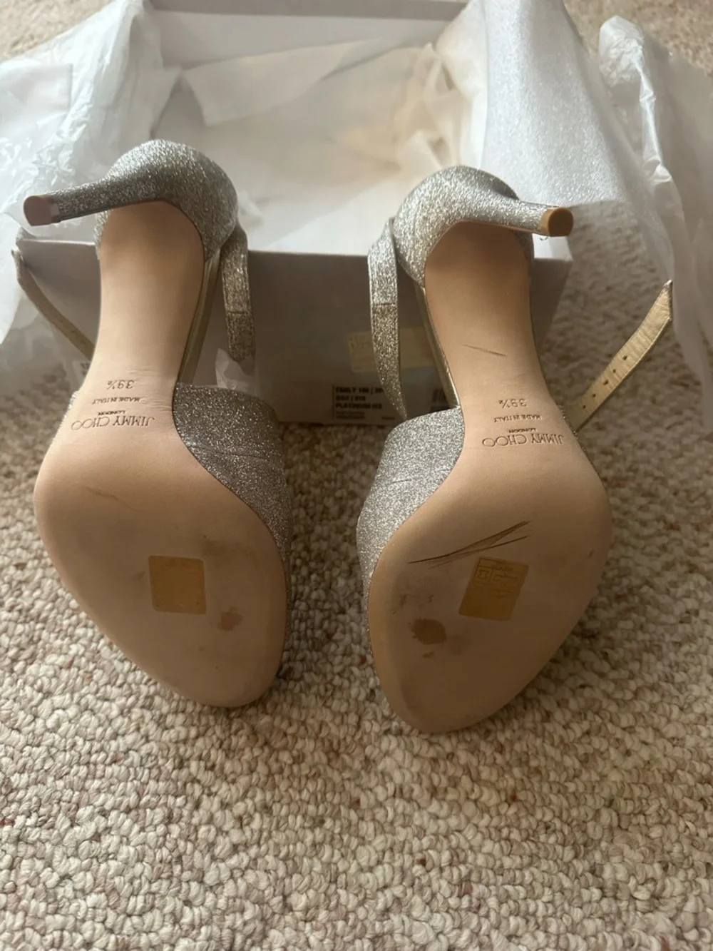 Jimmy Choo Champagne Gold Glitter Ankle-Strap Heels - Picture 3 of 5